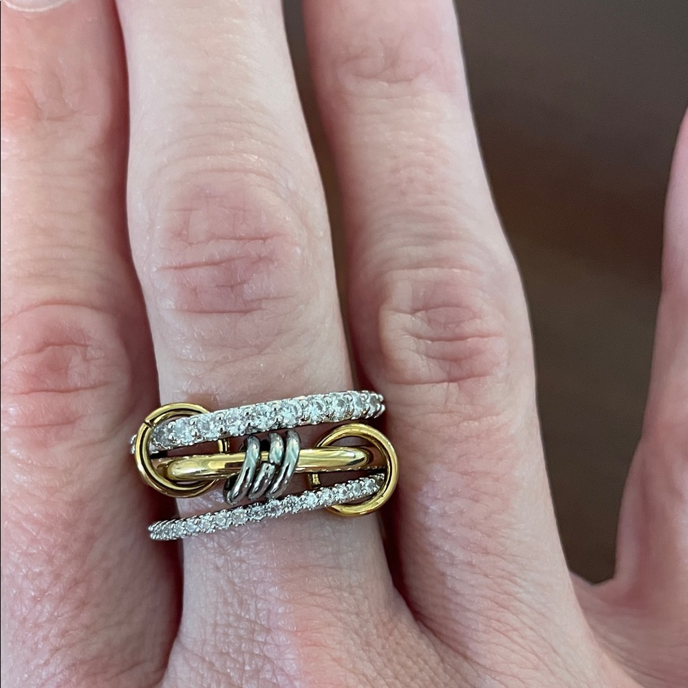 Ring Stack Two-Tone Gold and Silver Pavé Link Ring - Women Jewelry size 7